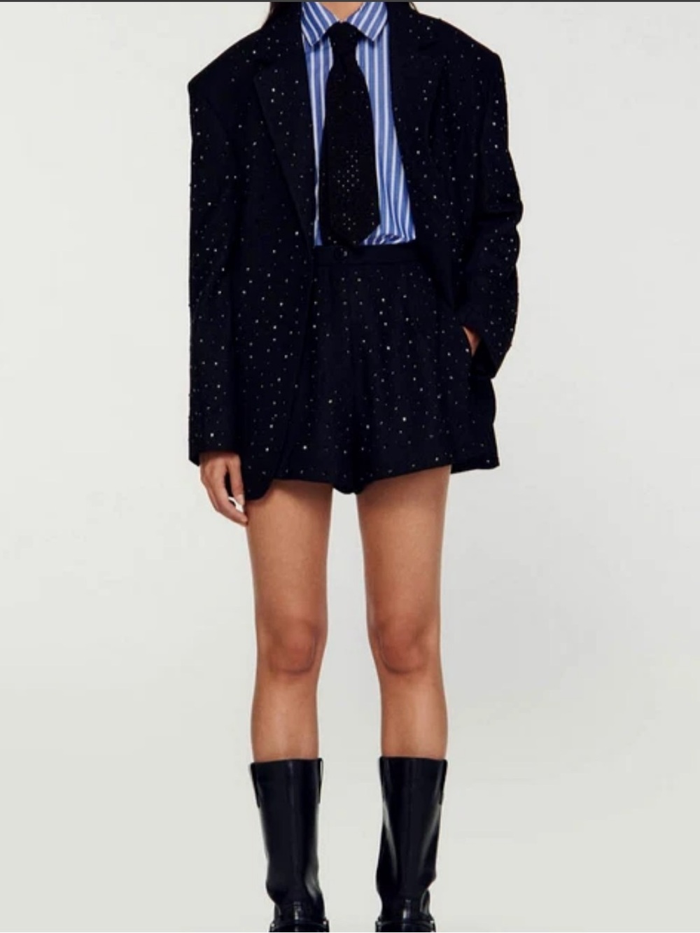 Sandro Black High-Waist Embellished Shorts